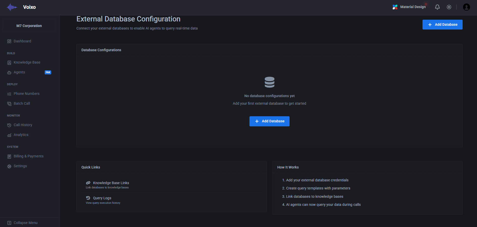 External Database Configuration
