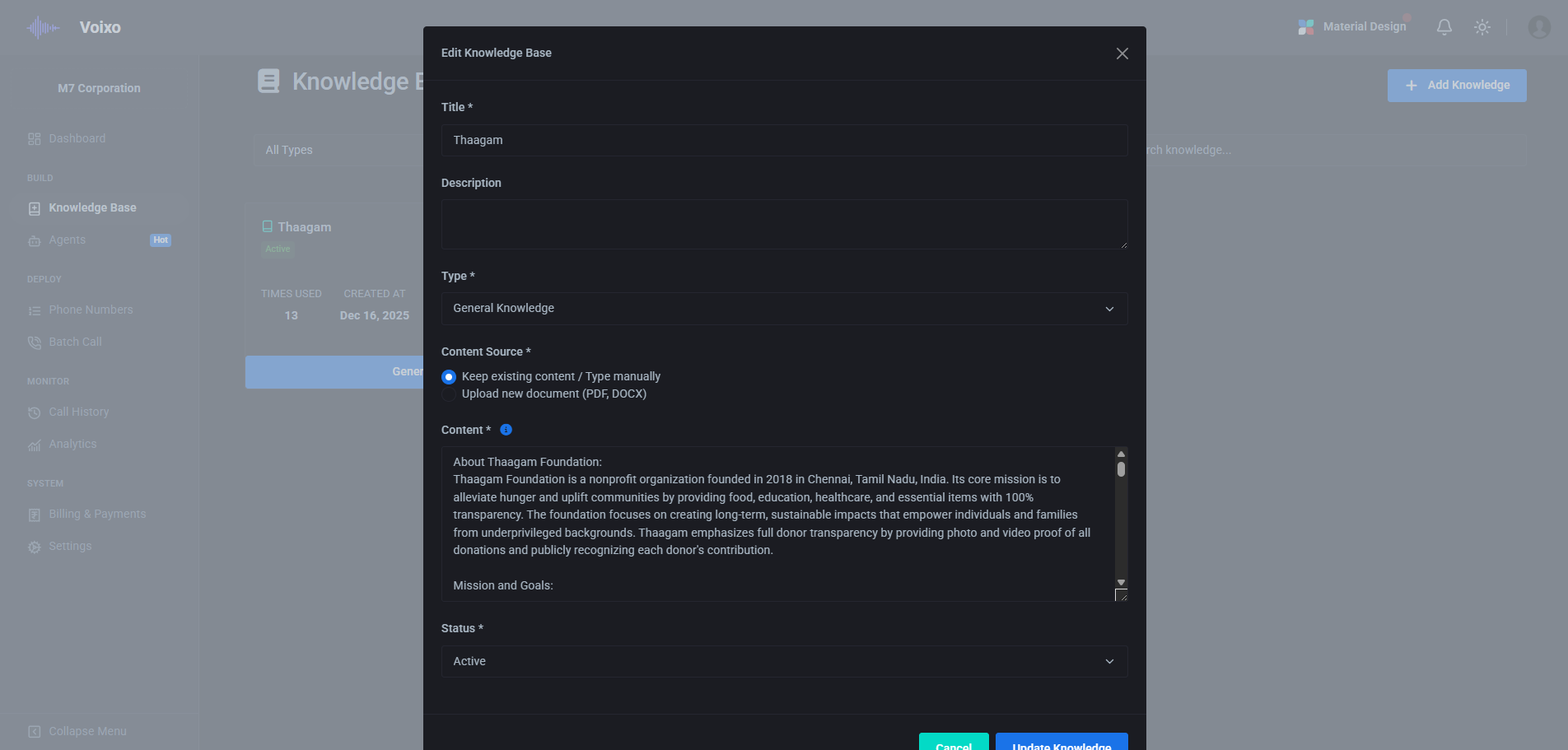 Knowledge Base Creation Interface